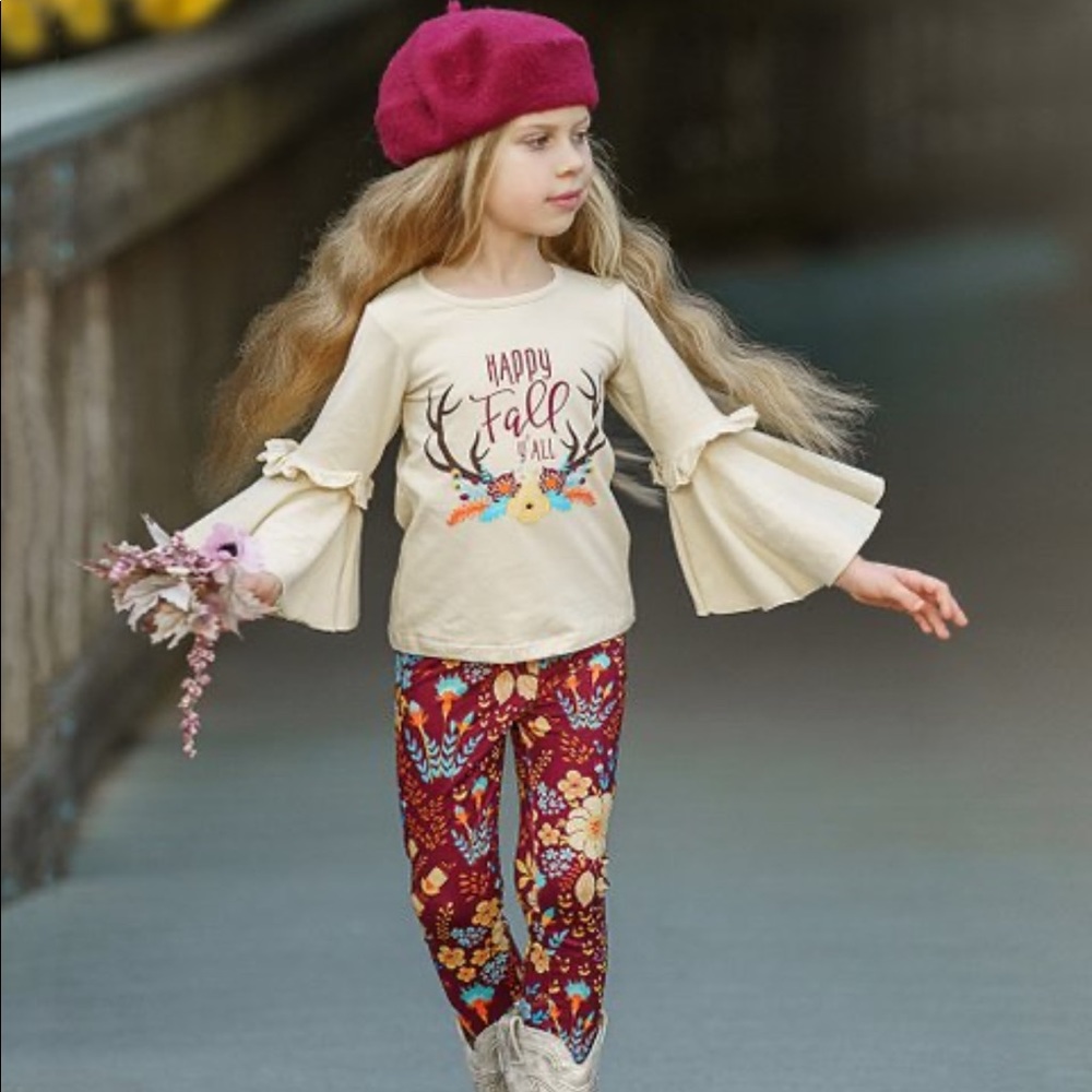 ‘Happy Fall' Bell-Sleeve Top & Burgundy Leggings - Picture 3 of 3